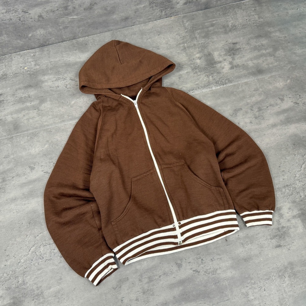 Ture Vintage VTG 1960's 60s/70s Brown Varsity Striped Full Zip Hoodie